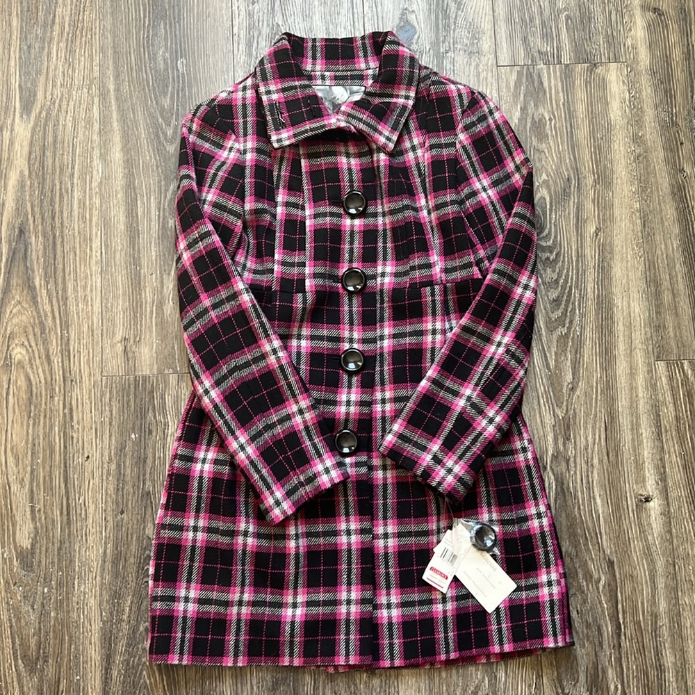 Kensie Checker Print Pea Coat